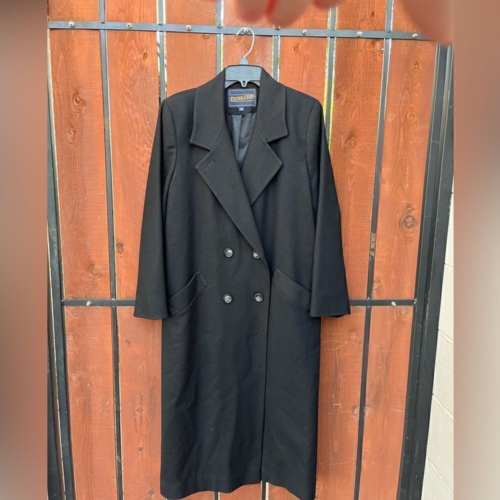 Pendleton Vintage black 100% wool double breasted Trench coat size 10P